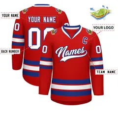 Red White-Royal Classic Style Hockey Jersey 2