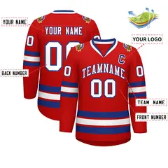 Red White-Royal Classic Style Hockey Jersey 2