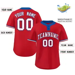 Red White-Royal Classic Two-Button Softball Jersey 2