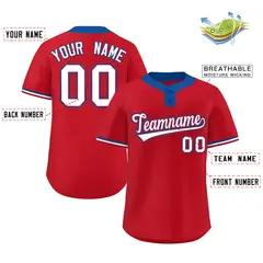 Red White-Royal Classic Two-Button Softball Jersey 2