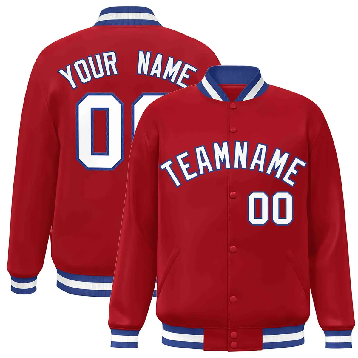 Red White-Royal Classic Varsity Full-Snap Letterman Jacket