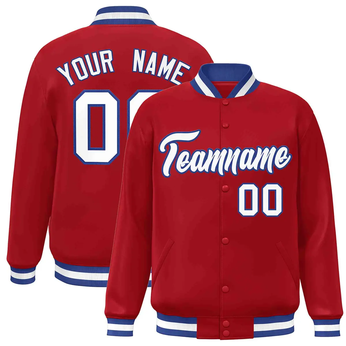 Red White-Royal Classic Varsity Full-Snap Letterman Jacket