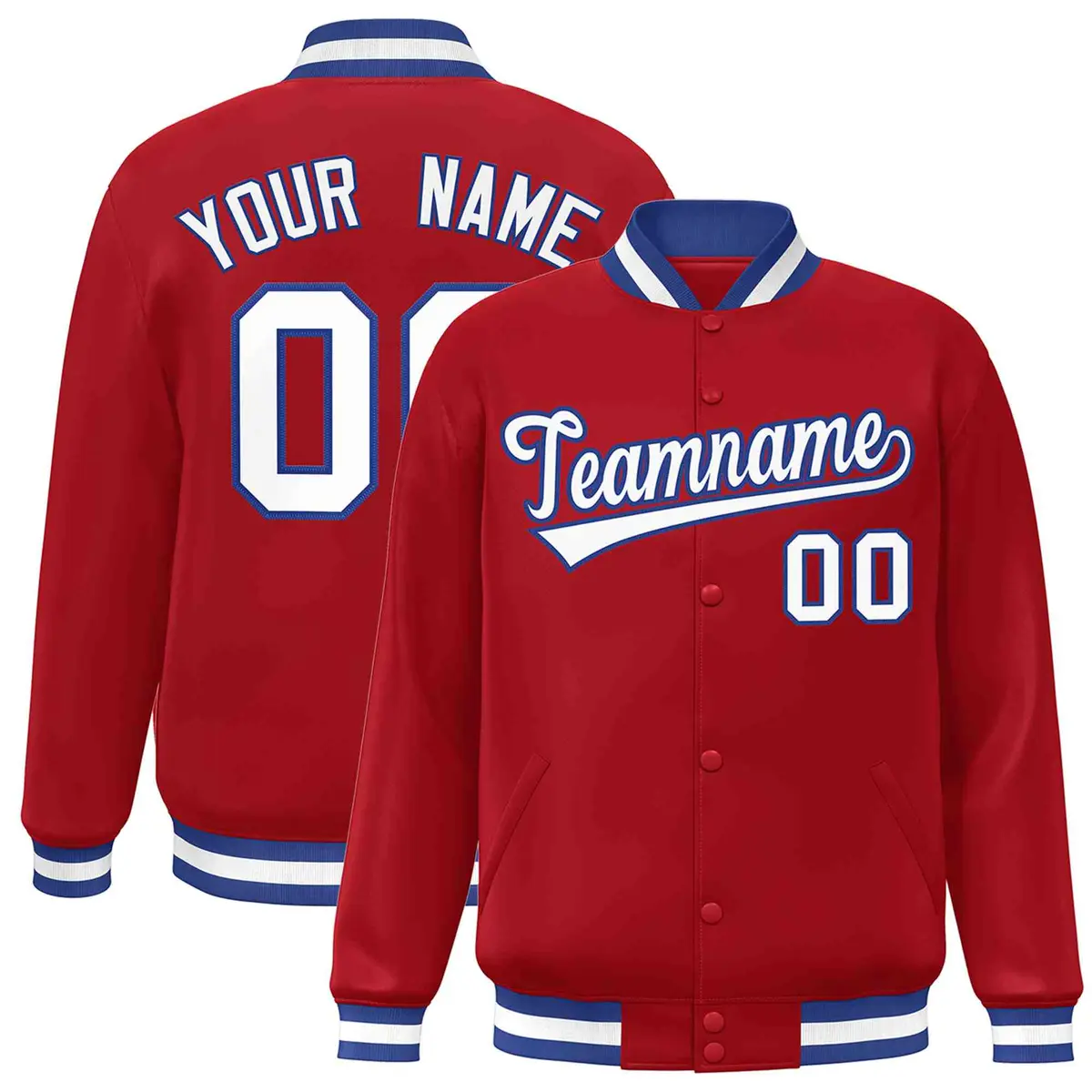 Red White-Royal Classic Varsity Full-Snap Letterman Jacket