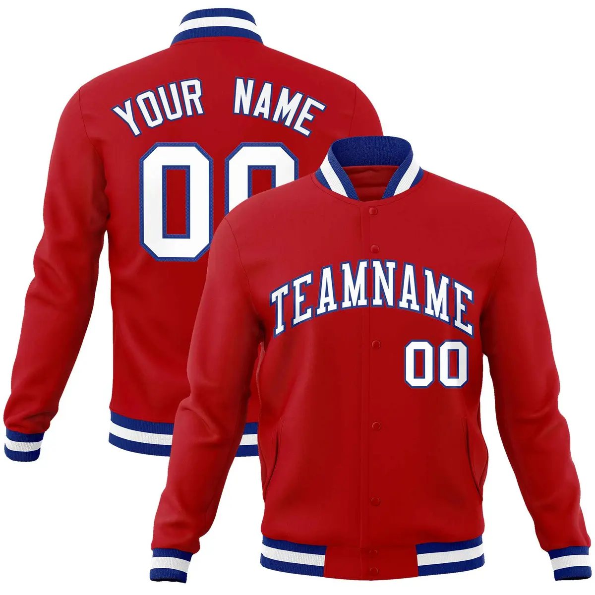 Red White-Royal Classic Varsity Full-Snap Letterman Jacket