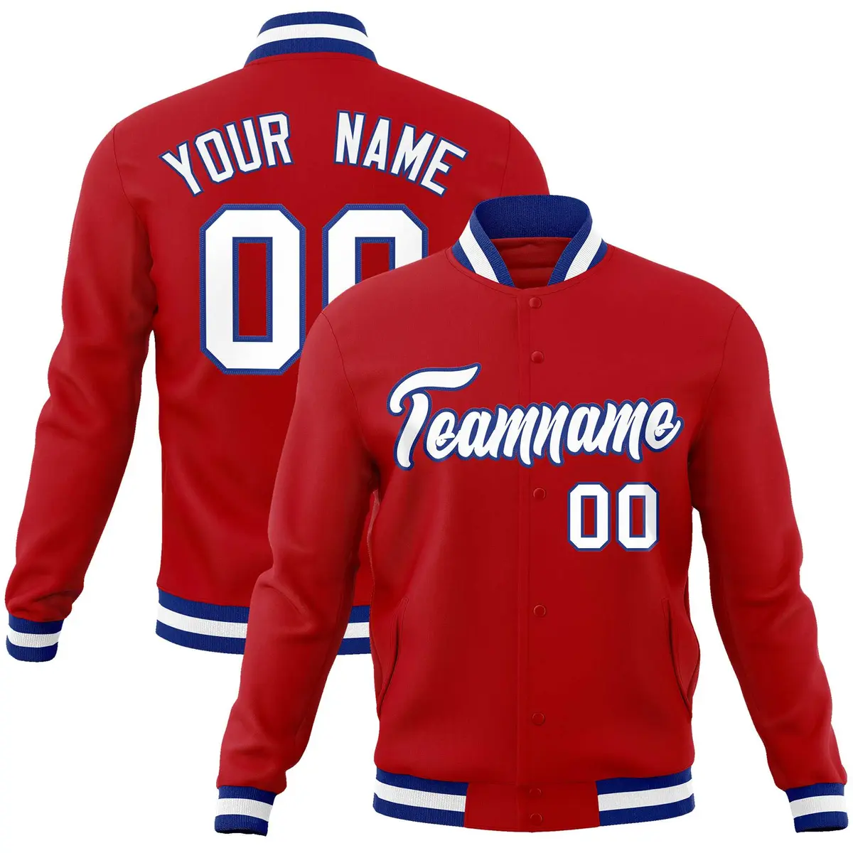 Red White-Royal Classic Varsity Full-Snap Letterman Jacket