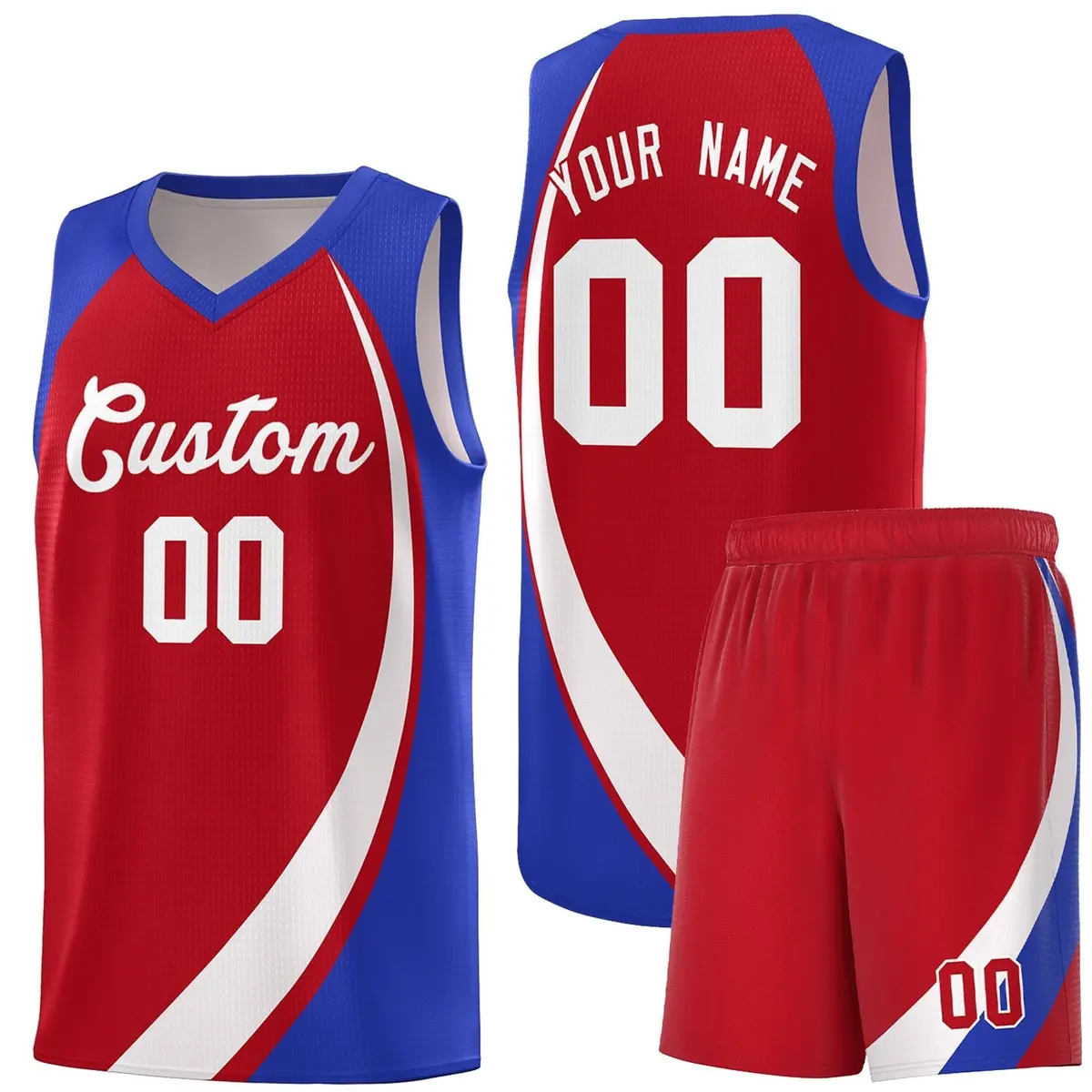 Red White-Royal Color Block Basketball Jersey