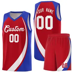 Red White-Royal Color Block Basketball Jersey 1