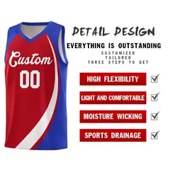 Red White-Royal Color Block Basketball Jersey 4