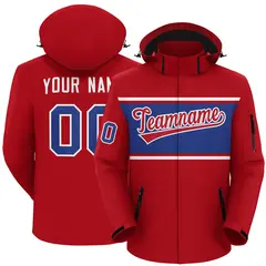 Red White-Royal Color Block Hooded Waterproof Outdoor Jacket 1