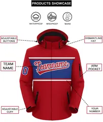 Red White-Royal Color Block Hooded Waterproof Outdoor Jacket 2