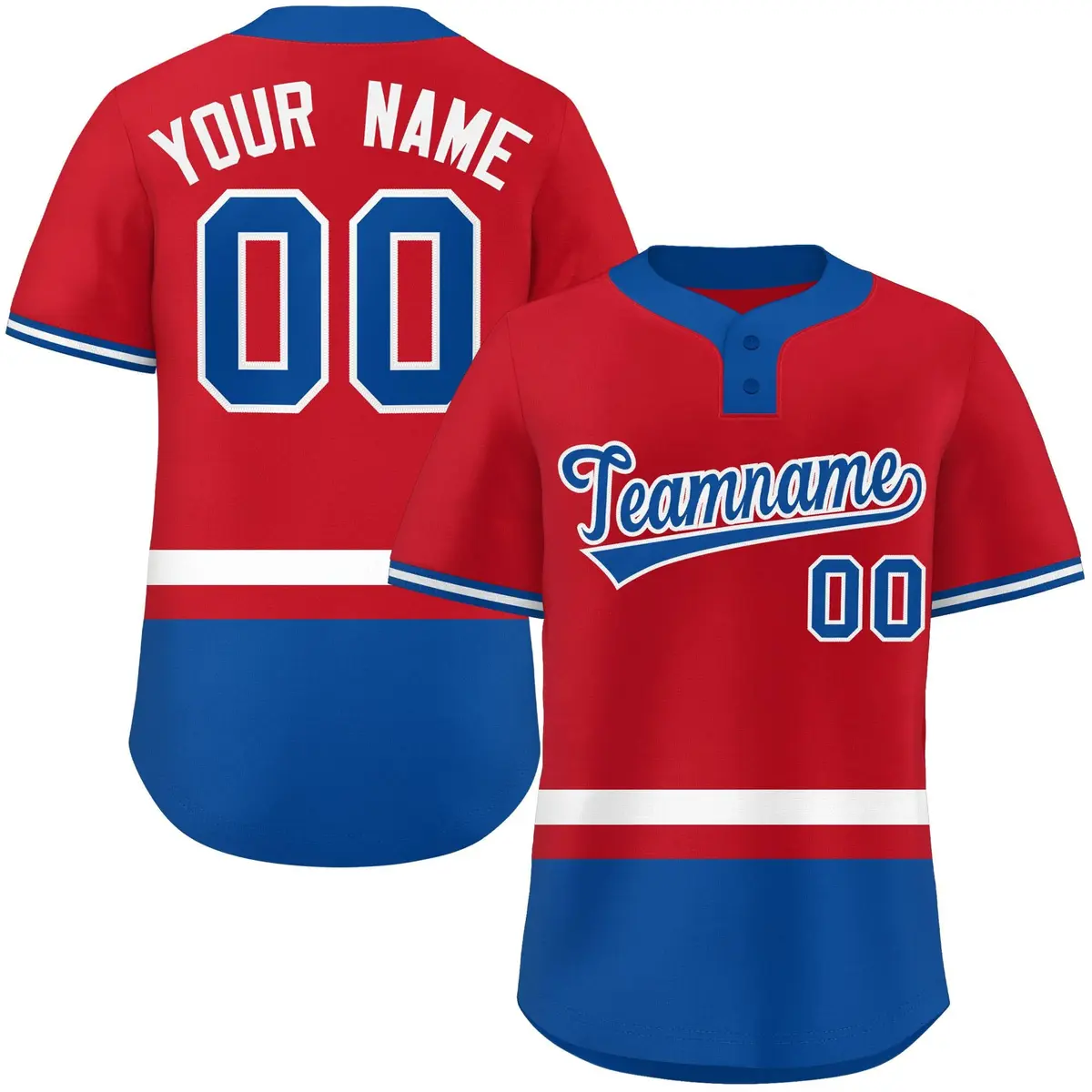 Red White-Royal Color Block Two-Button Softball Jersey
