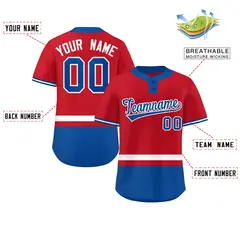 Red White-Royal Color Block Two-Button Softball Jersey 2