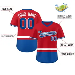 Red White-Royal Color Block V-Neck Pullover Baseball Jersey 2