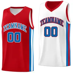 Red White-Royal Double Side Basketball Jersey