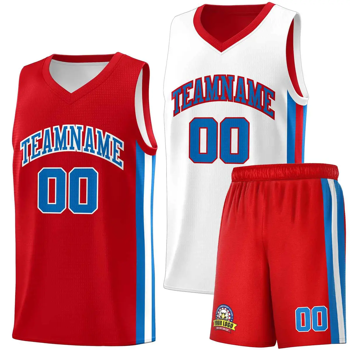 Red White-Royal Double Side Sets Men Basketball Jersey