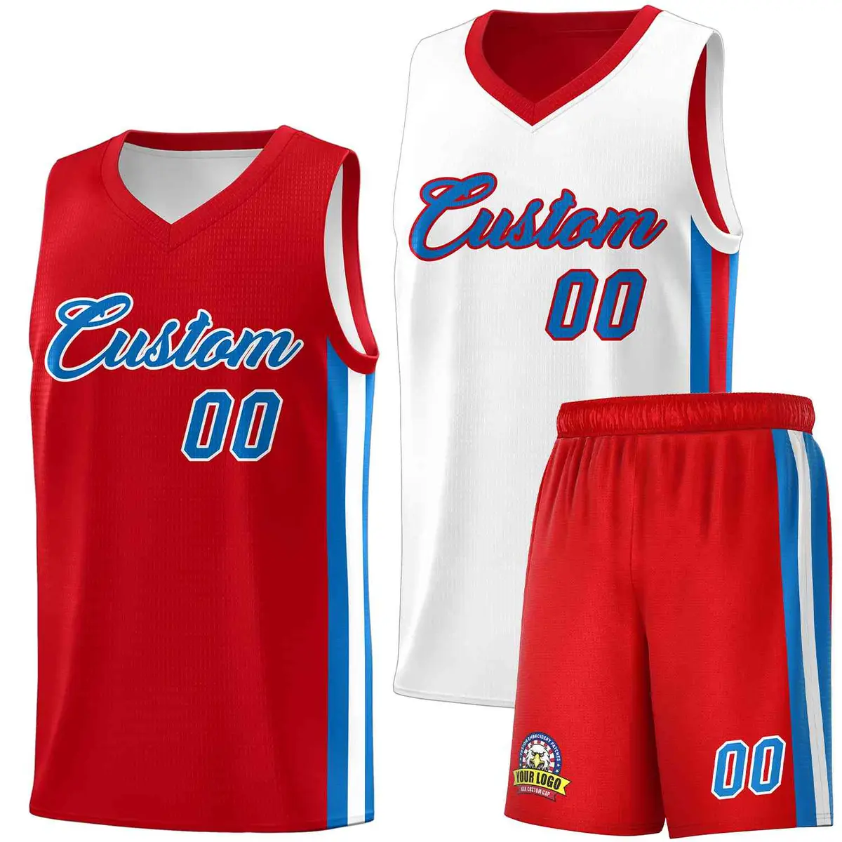 Red White-Royal Double Side Sets Men Basketball Jersey