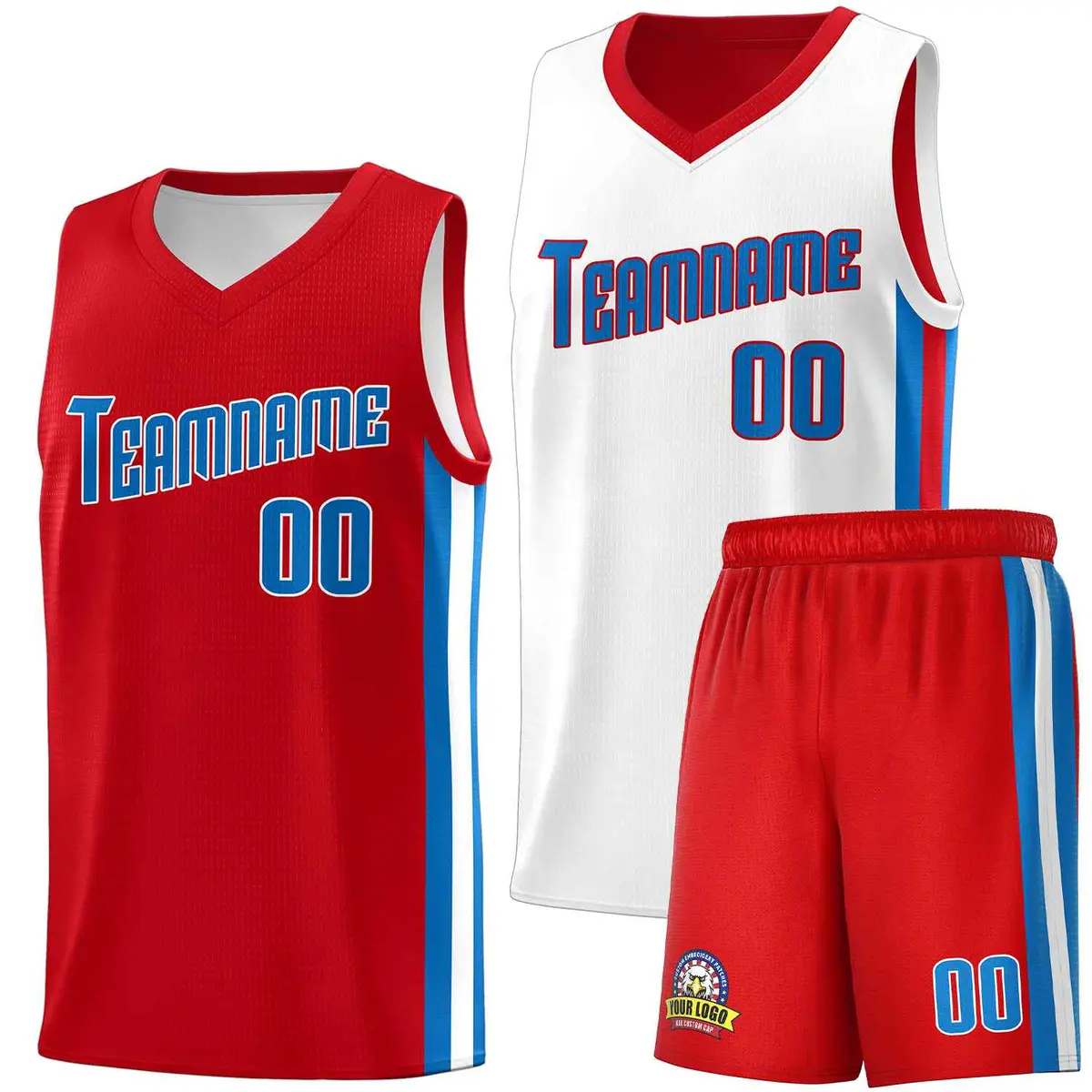 Red White-Royal Double Side Sets Men Basketball Jersey