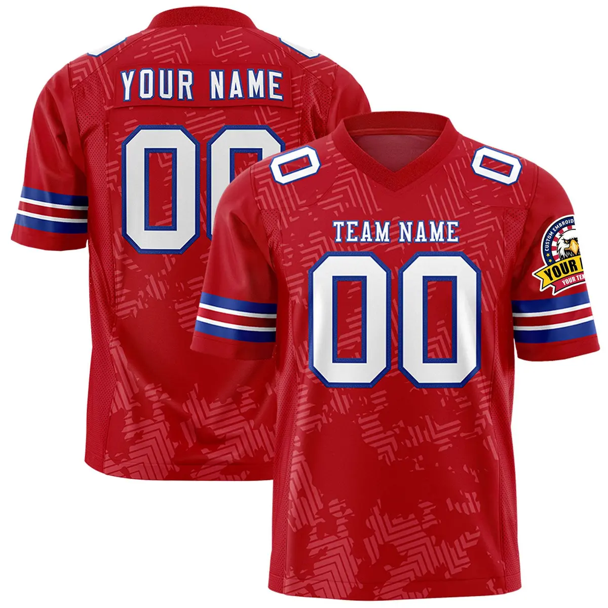Red White-Royal Graffiti Line Football Jersey
