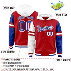Red White-Royal Raglan Three Stripes Varsity Letterman Hoodie 4