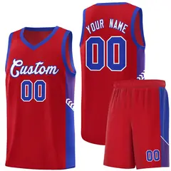 Red White-Royal Side Stripe Basketball Jersey 1