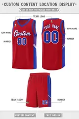 Red White-Royal Side Stripe Basketball Jersey 2