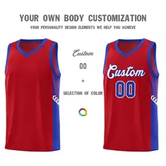 Red White-Royal Side Stripe Basketball Jersey 3