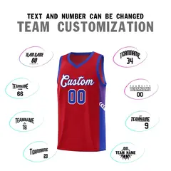 Red White-Royal Side Stripe Basketball Jersey 4