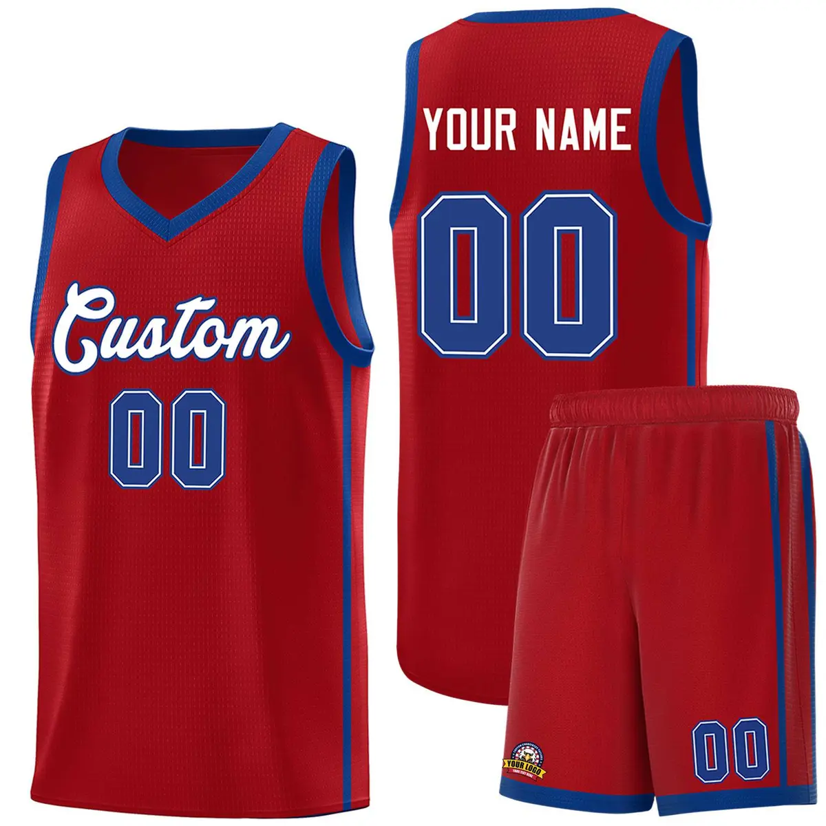 Red White-Royal Side Two Bars Basketball Uniform Jersey