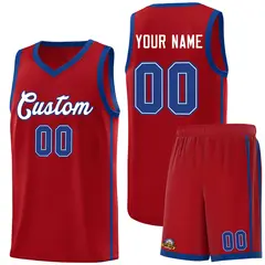 Red White-Royal Side Two Bars Basketball Uniform Jersey