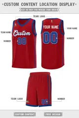 Red White-Royal Side Two Bars Basketball Uniform Jersey 2