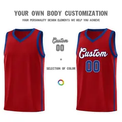 Red White-Royal Side Two Bars Basketball Uniform Jersey 3