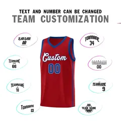 Red White-Royal Side Two Bars Basketball Uniform Jersey 4