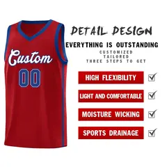 Red White-Royal Side Two Bars Basketball Uniform Jersey 5