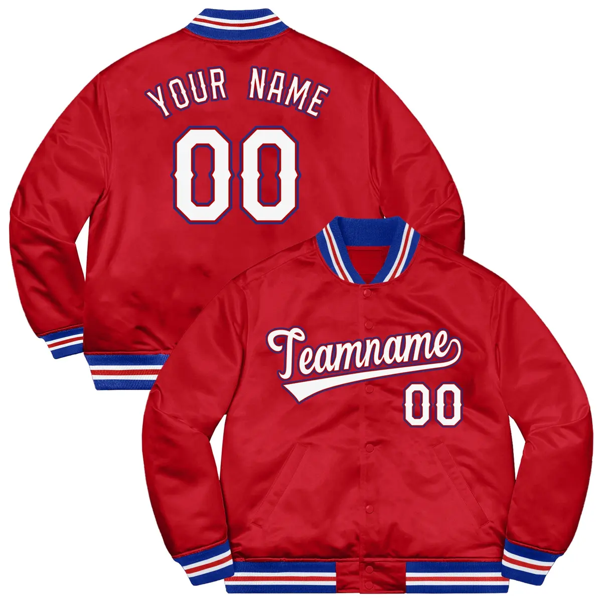 Red White-Royal Solid Full-Snap Varsity Letterman Jacket