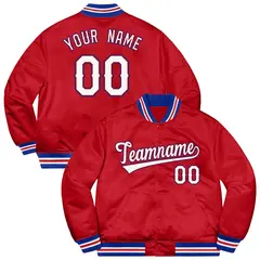 Red White-Royal Solid Full-Snap Varsity Letterman Jacket