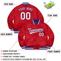 Red White-Royal Solid Full-Snap Varsity Letterman Jacket 2