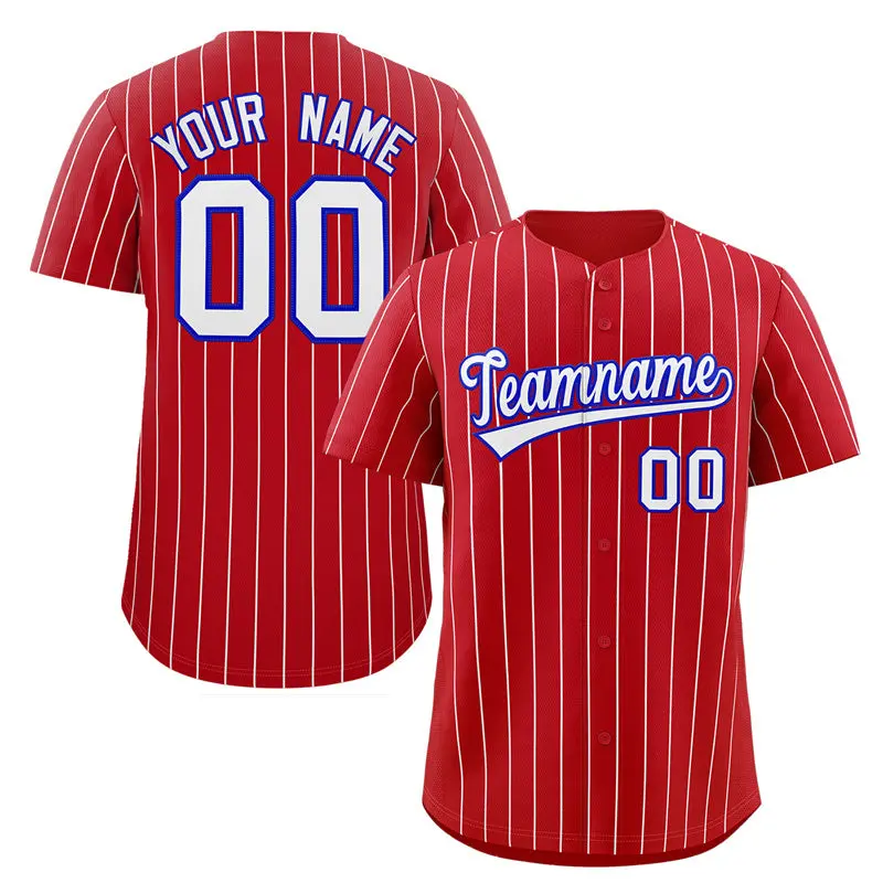 Red White-Royal Stripe Authentic Fashion Baseball Jersey