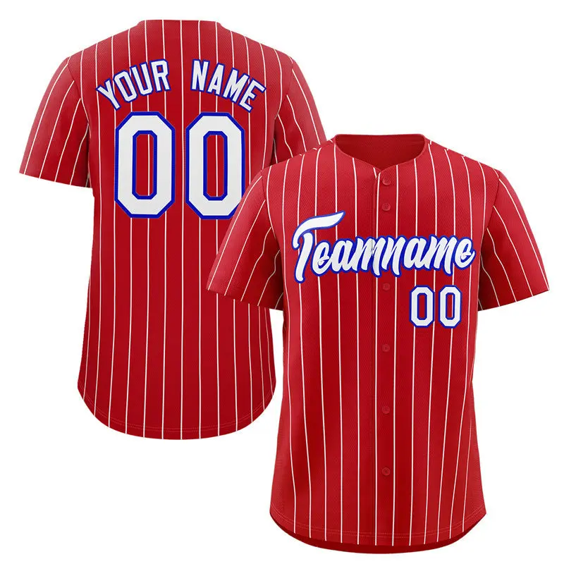 Red White-Royal Stripe Authentic Fashion Baseball Jersey