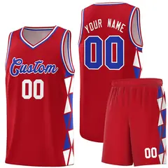 Red White-Royal Triangle Splicing Basketball Jersey 1