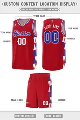 Red White-Royal Triangle Splicing Basketball Jersey 2