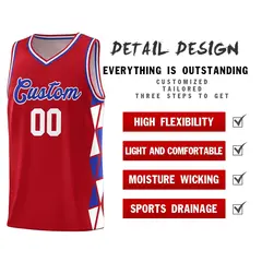 Red White-Royal Triangle Splicing Basketball Jersey 4