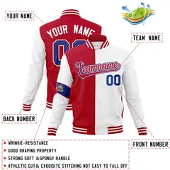 Red White-Royal Two Tone Split Letterman Varsity Jacket 4