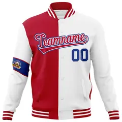 Red White-Royal Two Tone Split Letterman Varsity Jacket 5