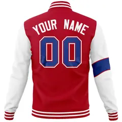 Red White-Royal Two Tone Split Letterman Varsity Jacket 6