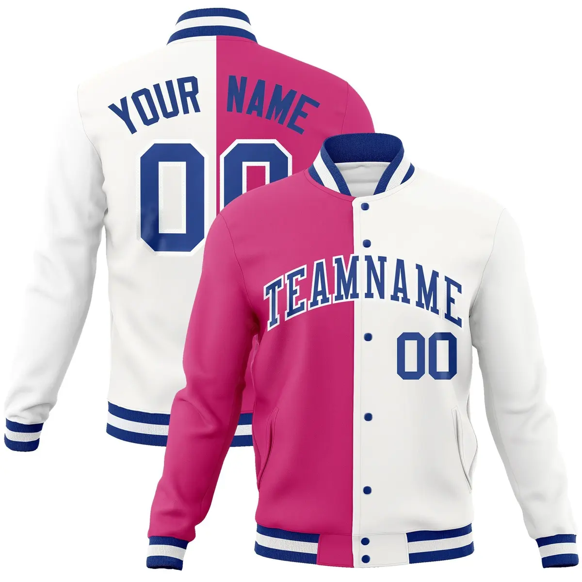 Red White-Royal Two Tone Split Varsity Full-Snap Letterman Jacket