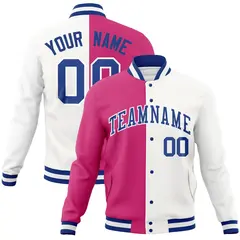 Red White-Royal Two Tone Split Varsity Full-Snap Letterman Jacket 1