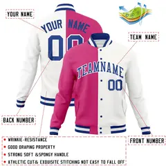 Red White-Royal Two Tone Split Varsity Full-Snap Letterman Jacket 4