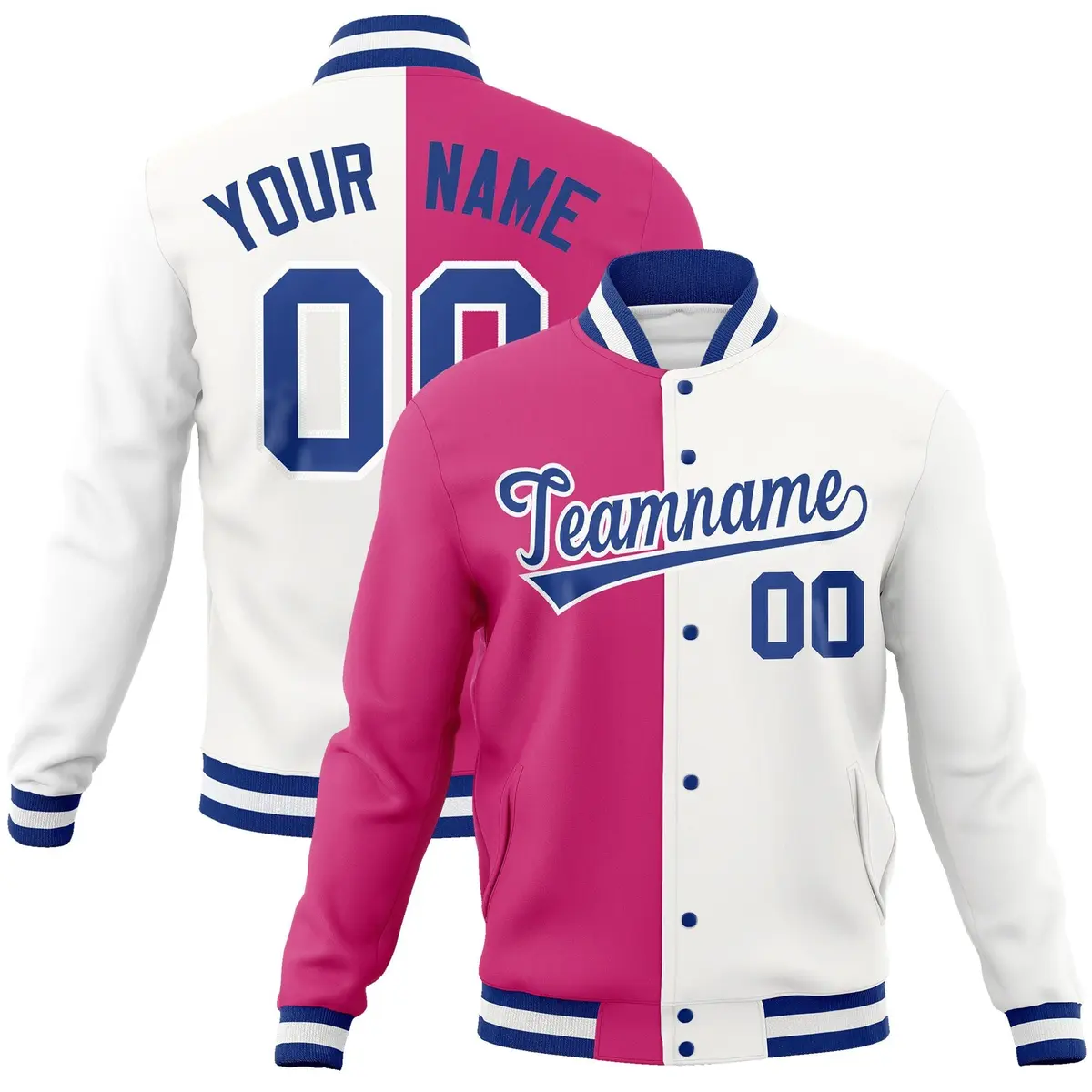 Red White-Royal Two Tone Split Varsity Full-Snap Letterman Jacket