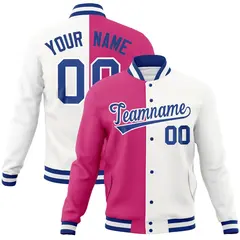 Red White-Royal Two Tone Split Varsity Full-Snap Letterman Jacket 1