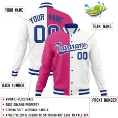 Red White-Royal Two Tone Split Varsity Full-Snap Letterman Jacket 4